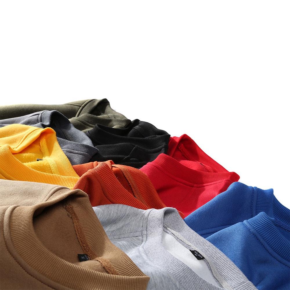WY19 Men's Autumn Basic Casual Round Neck Sweatshirt (Solid Color Cotton Pullover Shirt Size M) - Yellow