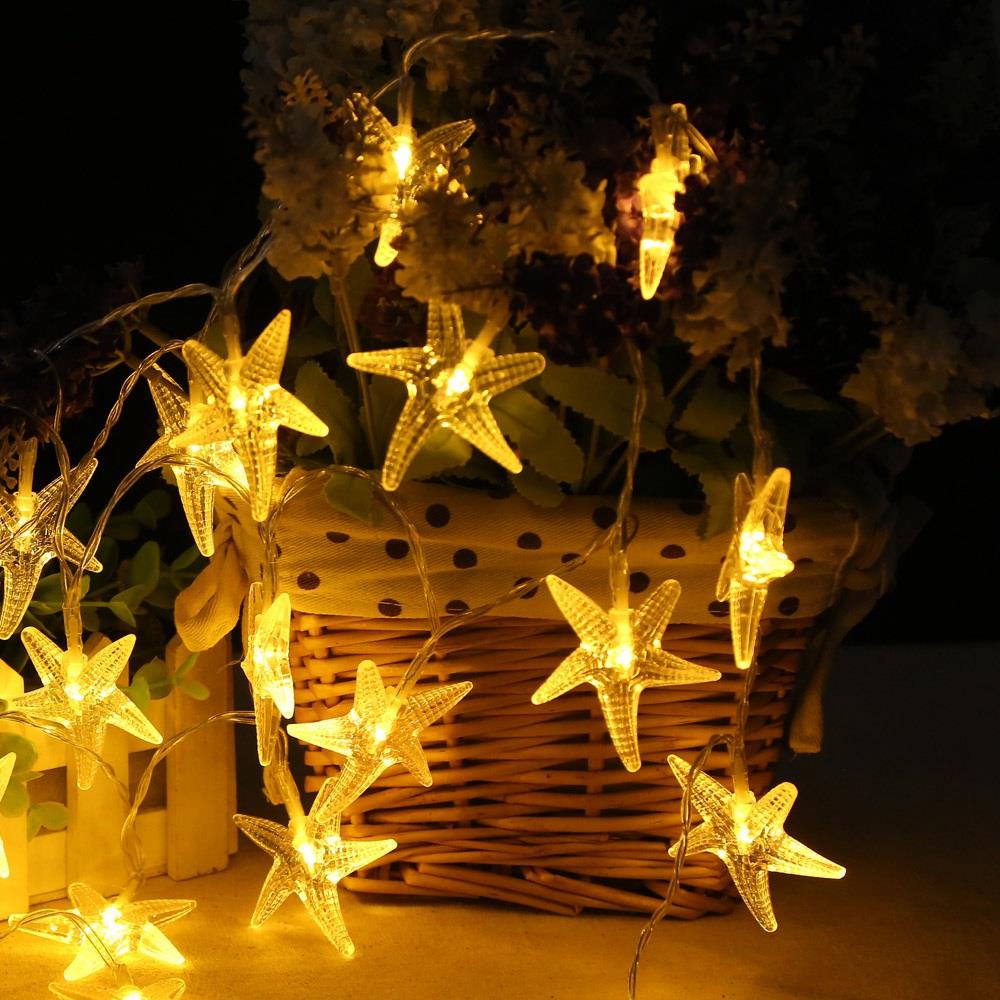 10PCS Starfish LED Battery LED String Lights Holiday Christmas Party Garden Decoration Lights (1.2 Meters) - Warm White