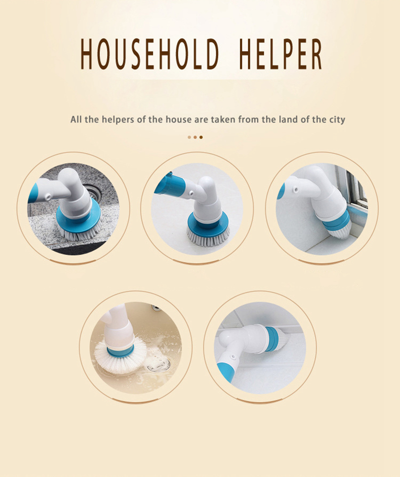 Electric Spin Scrubber Multi-function Automatic Cordless Cleaning Brush Household Cleaning Set - EU Plug
