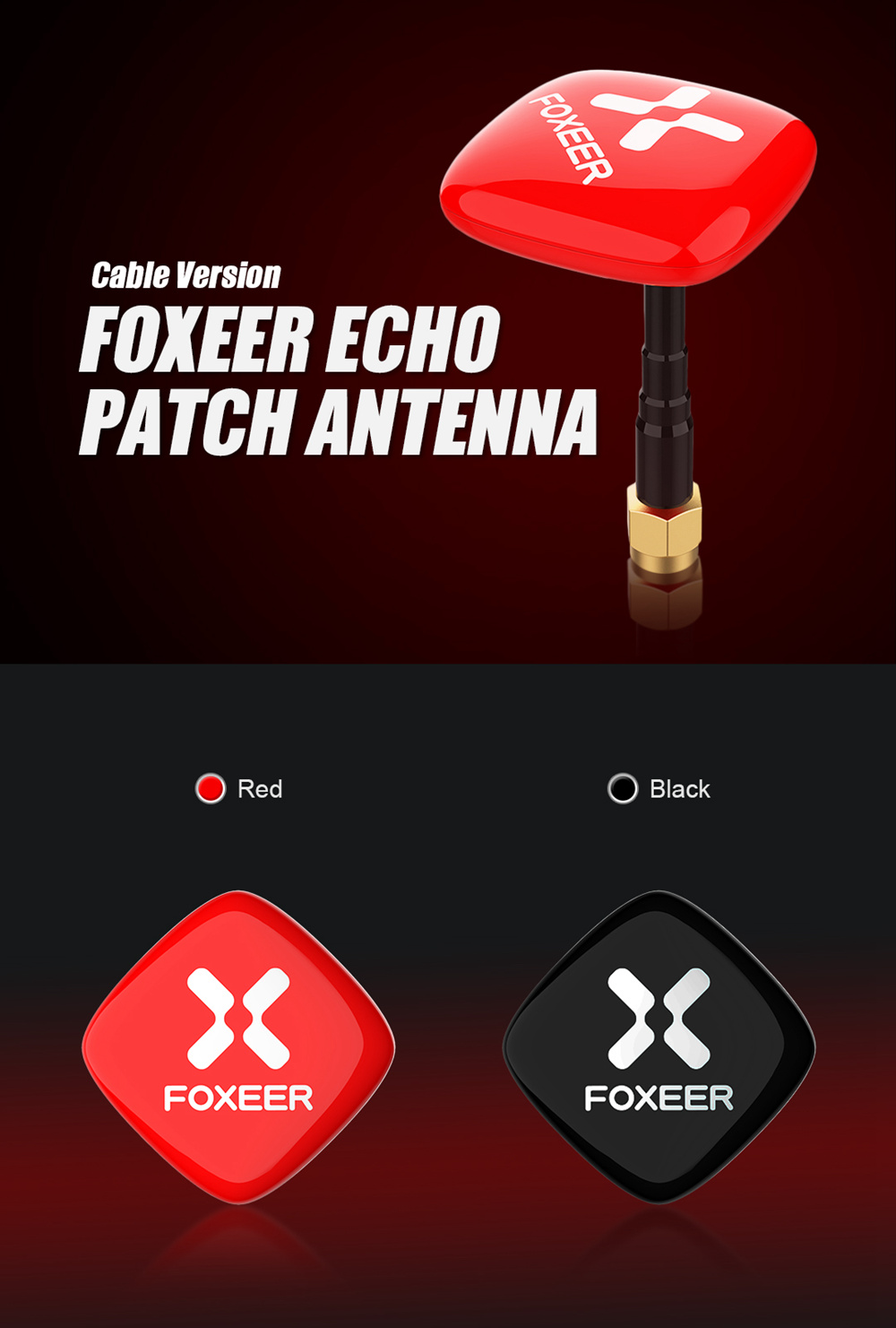 Foxeer Echo Patch 5.8G 8DBi 61mm RHCP SMA Male FPV Antenna For FPV Racing Drone Black - Cable Version