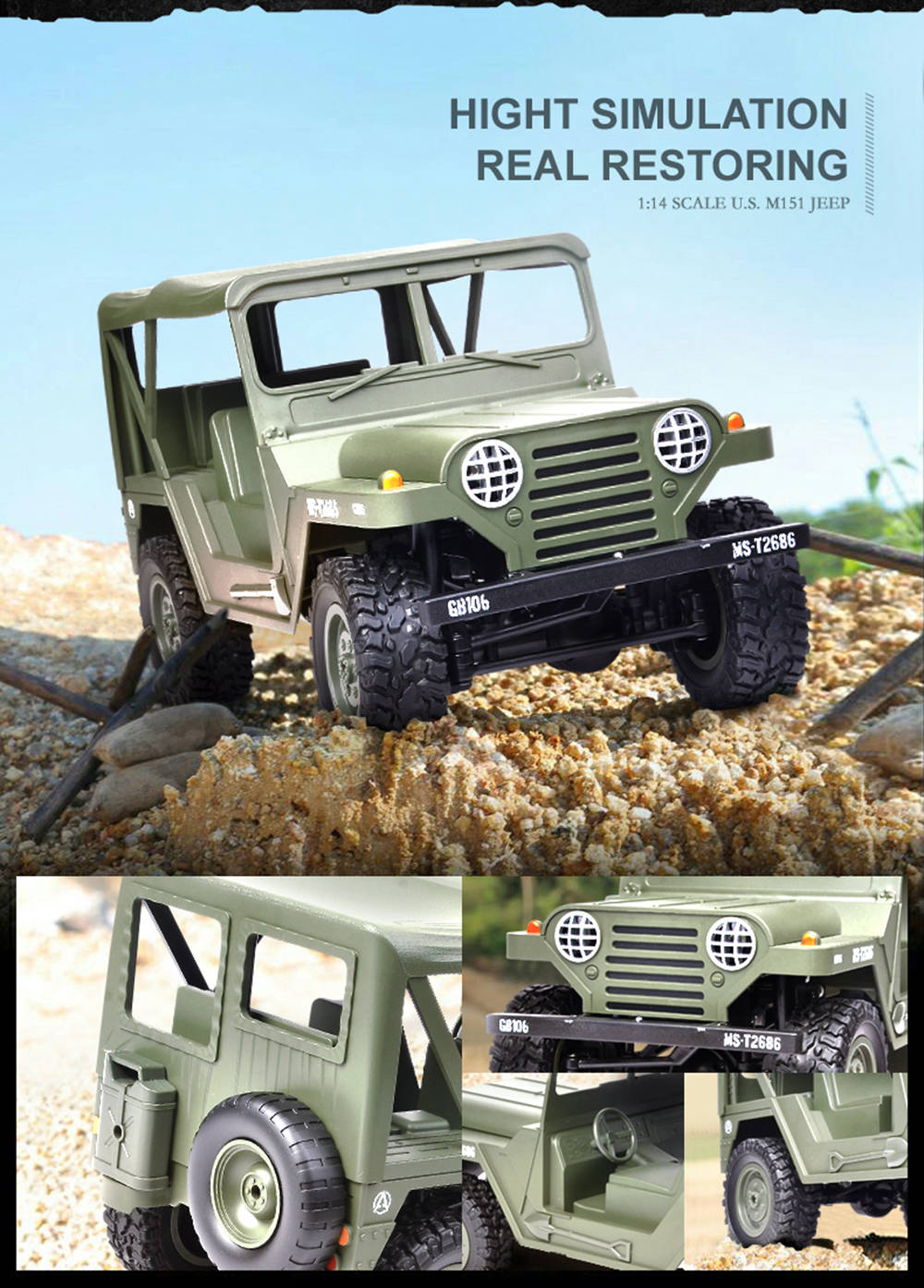 SUBOTECH BG1522 U.S.M151 JEEP 1/14 2.4G 4WD OFF-Road RC Car with LED Lights RTR - Yellow