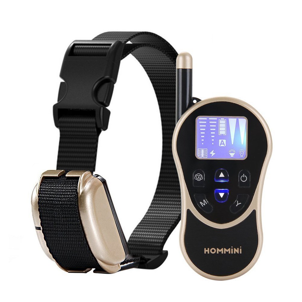 [US Stock]HOMMINI Dog Training Collar 880 Yards Remote Control IPX7 Water Resistant 8 Levels Beep Vibration - Gold