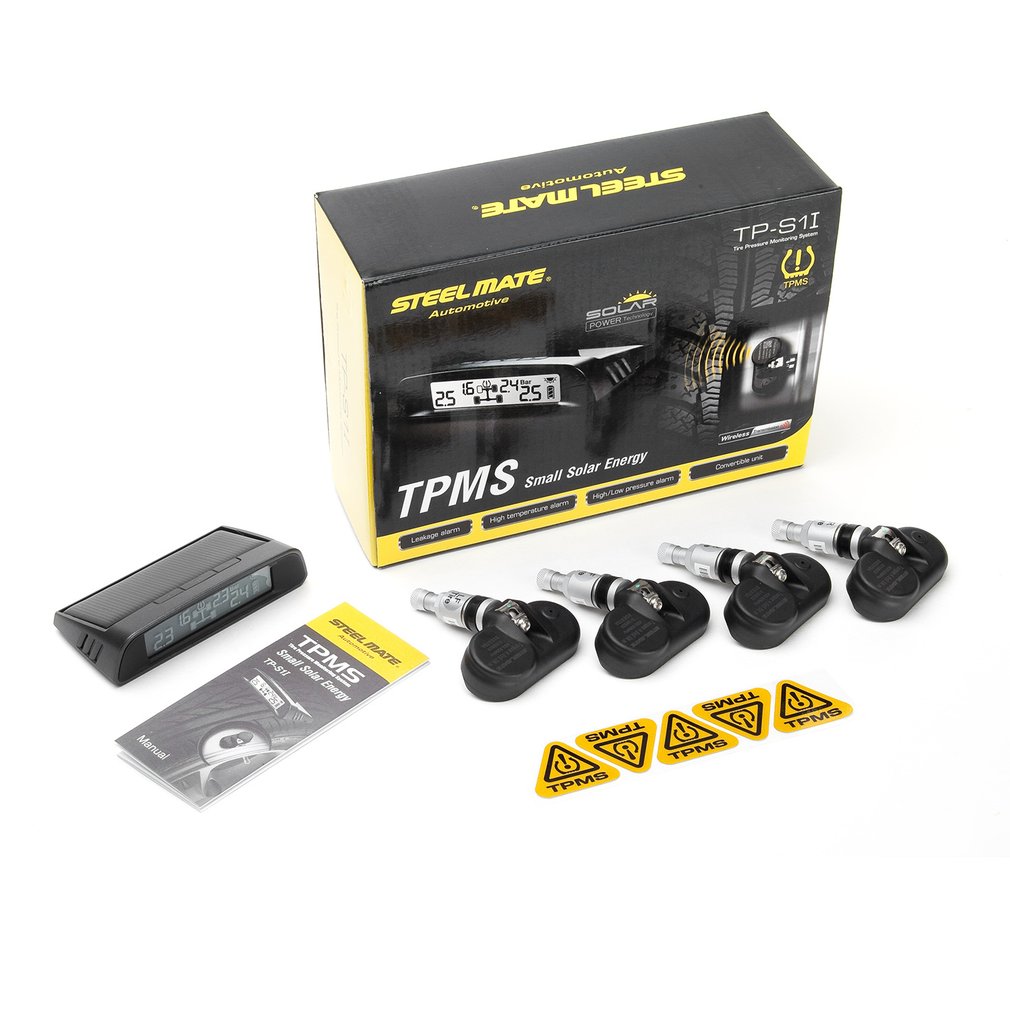 STEEL MATE TP-S11 Professional Solar TPMS Wireless Real-time Display Tire Pressure Monitor System Adjustable Value - Black
