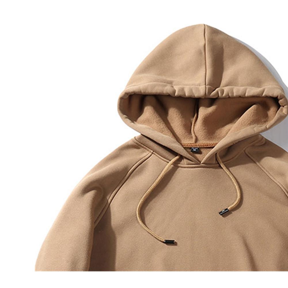 WY18 Men's Autumn Winter Basic Casual Cotton Hoodie Solid Color Size M - Khaki