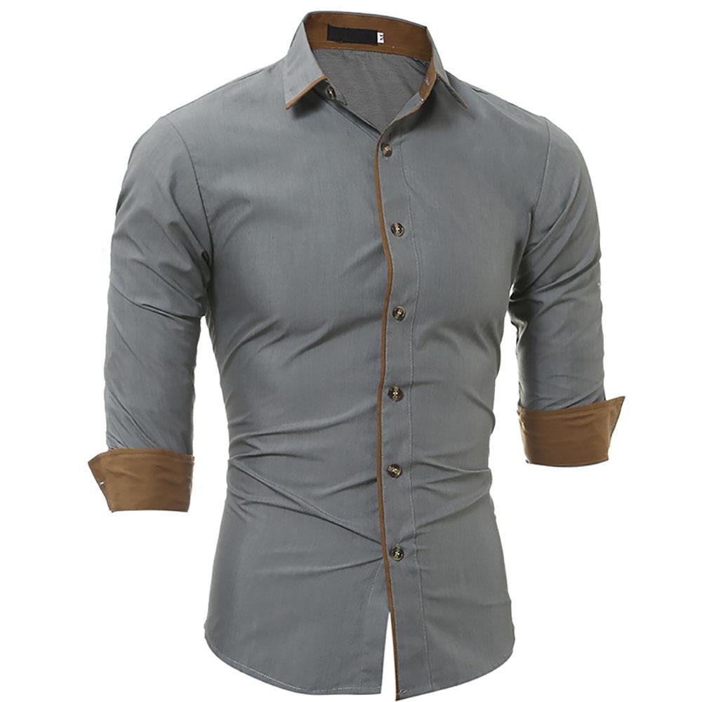 Men's Casual Long Sleeve Shirt Size M Gray