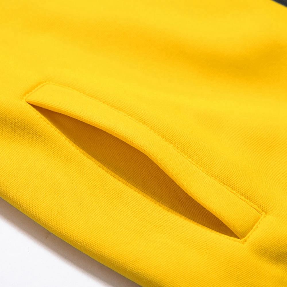 WY36 Men's Casual Color Block Zipper Design Cotton Hoodie Size S - Yellow and Black