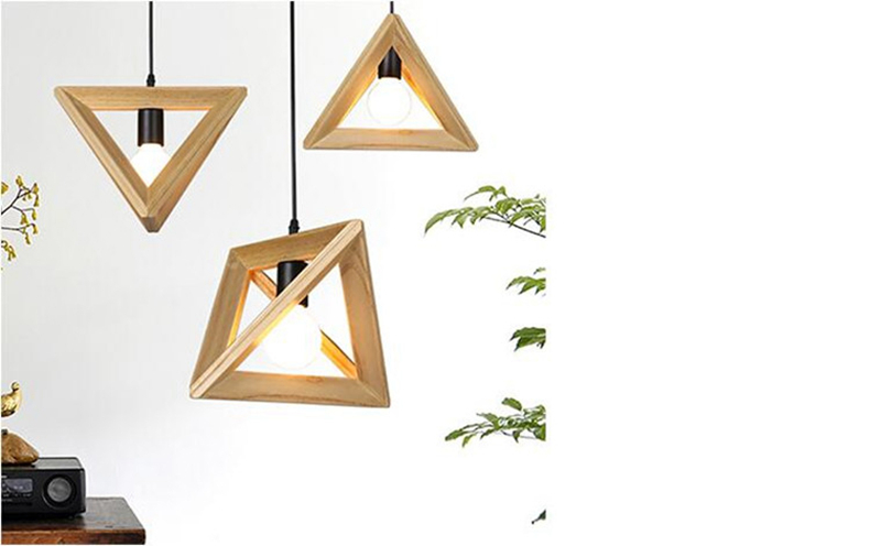FUMAT Nordic Post-modern Pendant Light - Minimalist Triangle Wood Frame Design(Dia 420mm)
