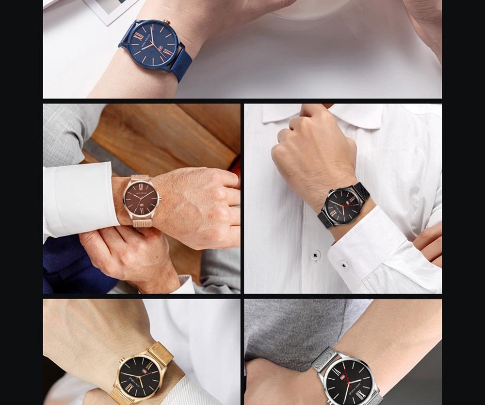 MINI FOCUS MF0018G Men's Casual Business Thin Quartz Watch Stainless Steel Strap Wristwatch - Blue