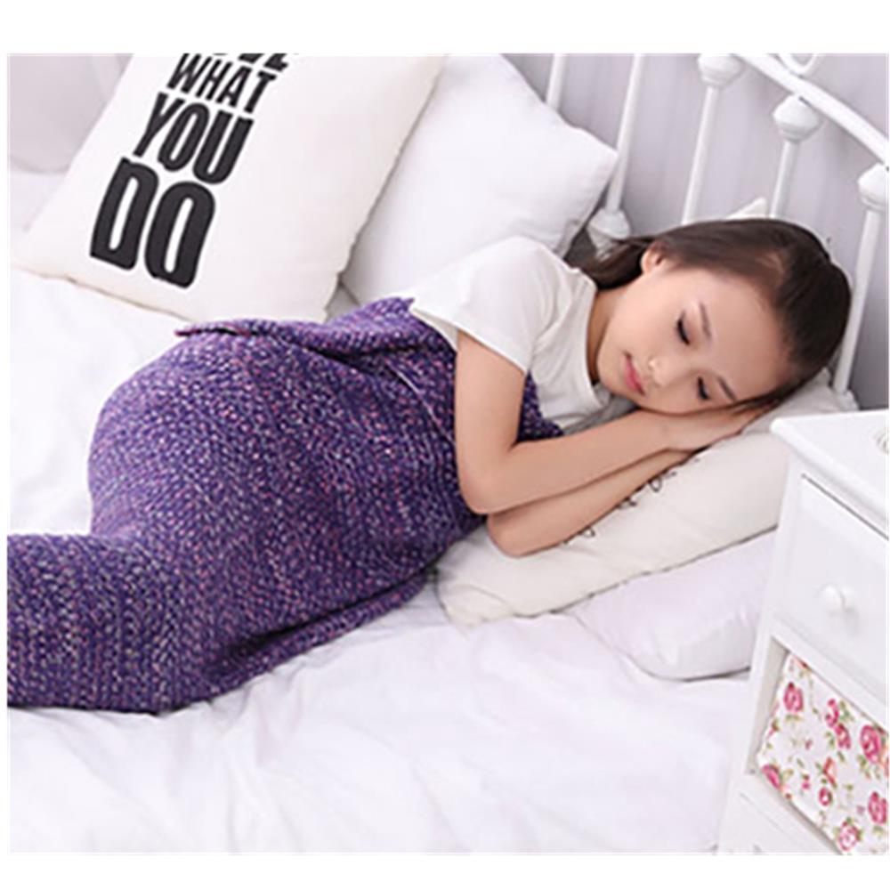 Children Mermaid Tail Blanket Fish Scales Knitting Soft Comfortable Blankets - Purple Red (Size 70*140cm)