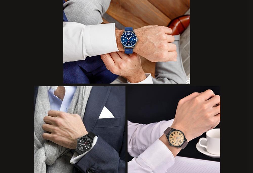 MINI FOCUS MF0051G Men's Casual Business Quartz Sports Watch Genuine Leather Strap Waterproof Wristwatch - Blue