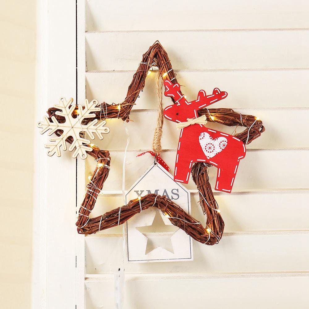 20LEDs Natural Dried Wreath DIY Pentagram Rattan String Light Wreaths Christmas Door Wall Wedding Decoration - Warm White