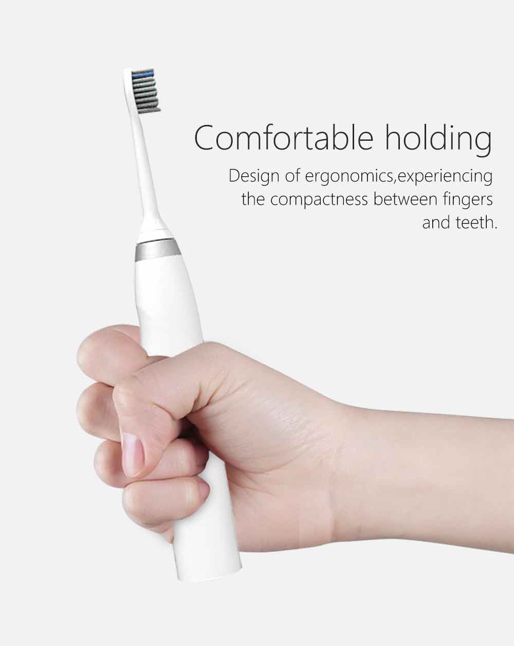 Utalife TB601 Sonic Electric Toothbrush Rechargeable IPX7 Water Resistant 5 Modes - White
