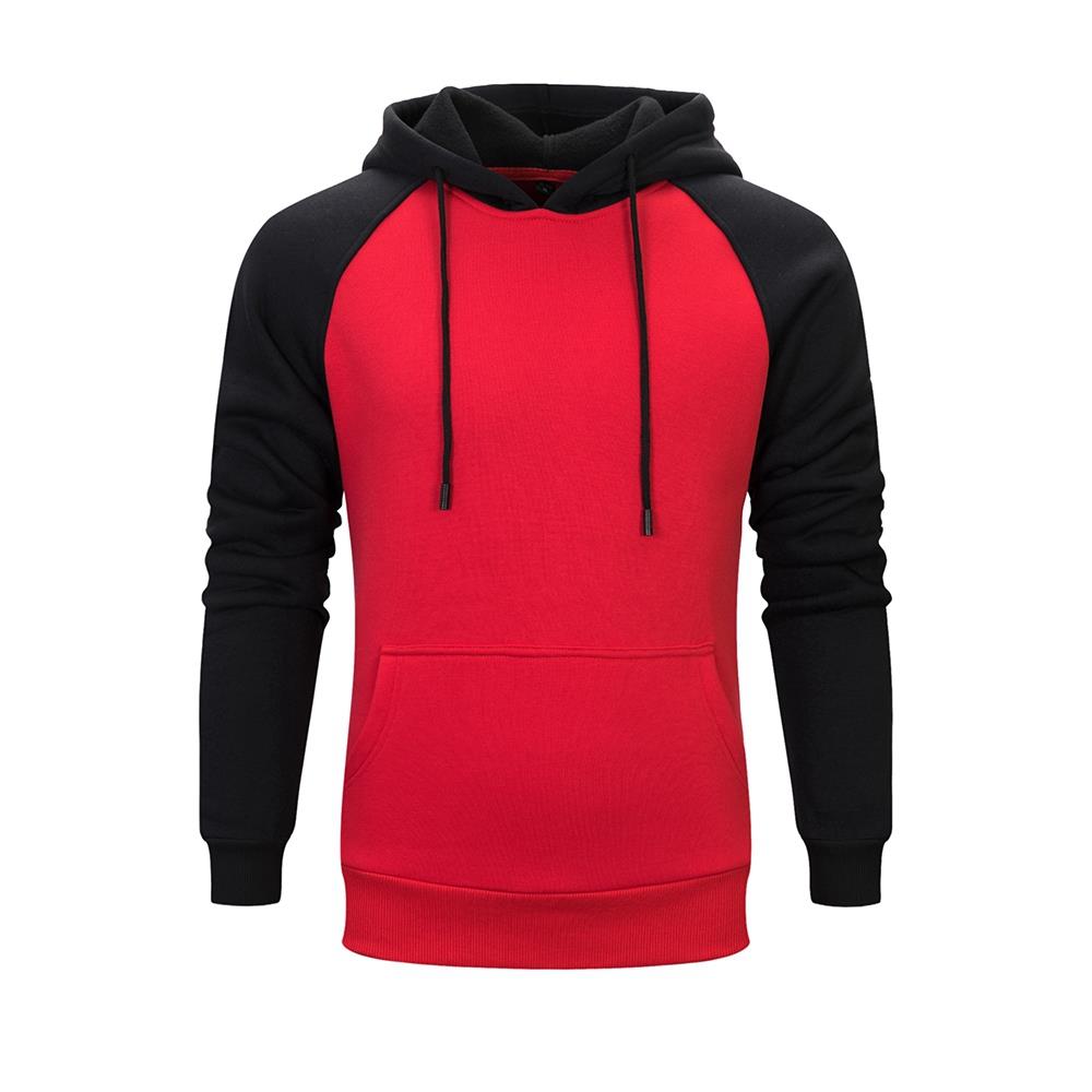 WY39 Men's Autumn Winter Raglan Hoodie (Color Block Breathable Size M) - Red
