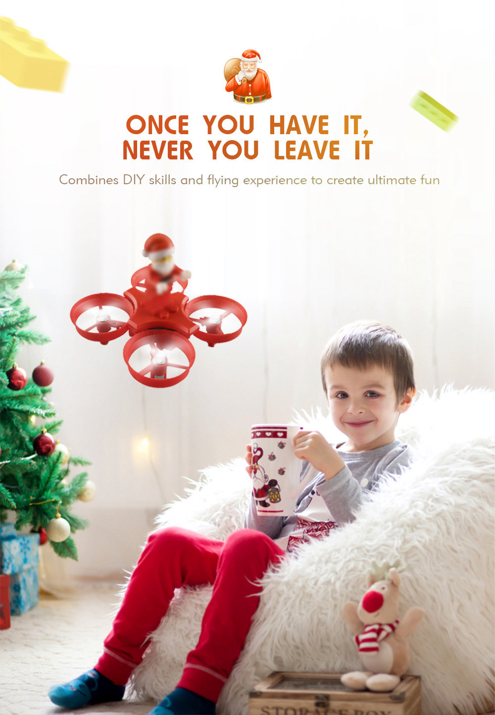 [HK Stock]JJRC H67 Flying Santa Claus 2.4G 4CH 6Axis Headless Mode Toy Brick RC Quadcopter RTF - Red