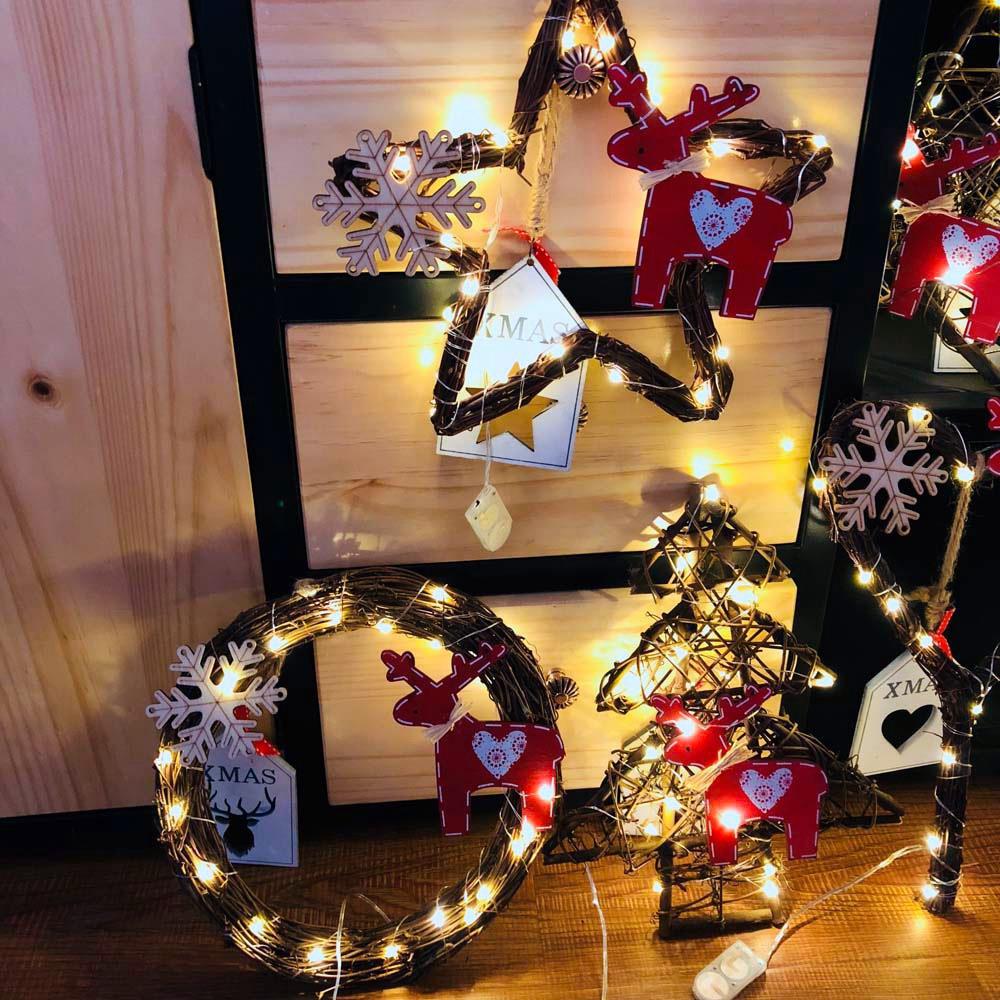 20LEDs Natural Dried Wreath DIY Round Rattan String Light Wreaths Christmas Door Wall Wedding Decoration - Warm White