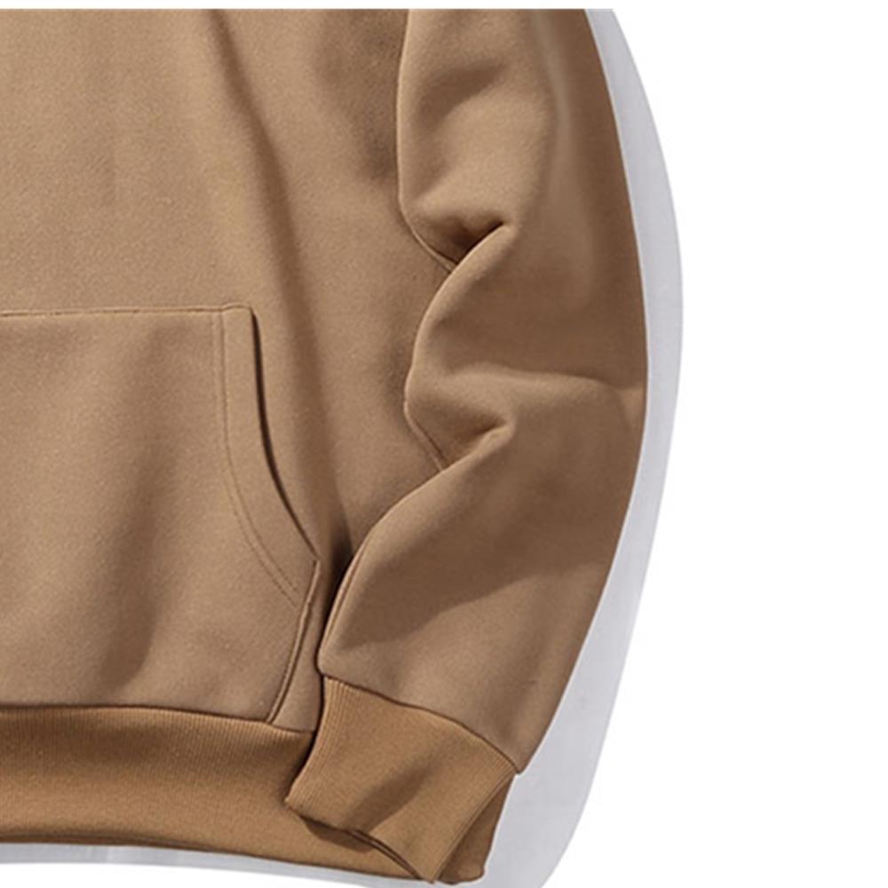 WY18 Men's Autumn Winter Basic Casual Cotton Hoodie Solid Color Size M - Khaki