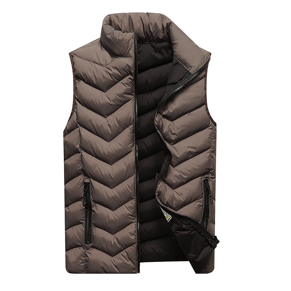 Men Winter Casual Stand Collar Solid Color Cotton Waistcoat Sleeveless Jacket Size L - Gray