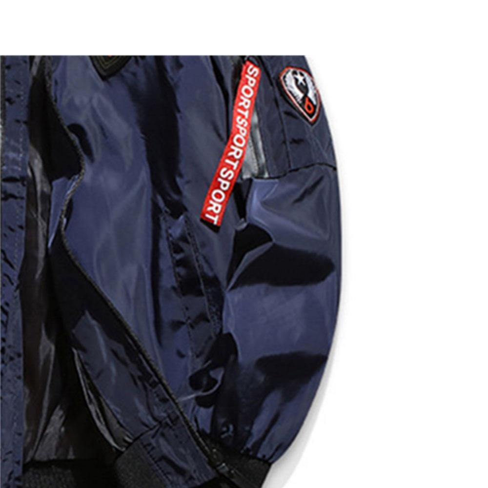 C9901 Men's Autumn Casual Embroidered Round Neck Bomber Pilot Jacket (Long Sleeve Coat Size M) - Dark Blue