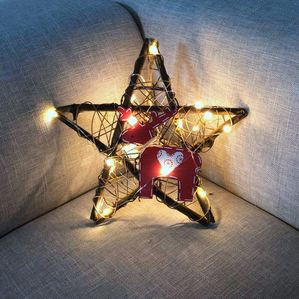 20LEDs Natural Dried Wreath DIY Star Rattan String Light Wreaths Christmas Door Wall Wedding Decoration - Warm White