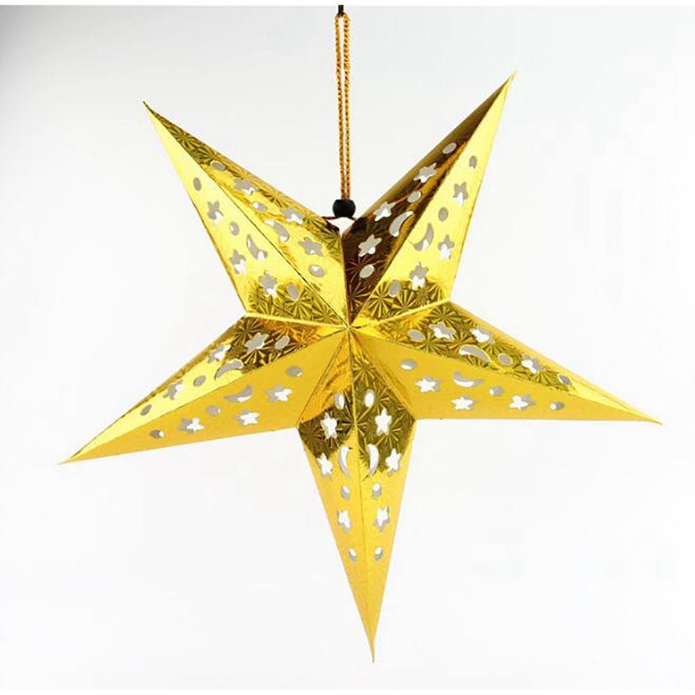 Hanging Paper Star Solid Laser Pentagonal Star Ceiling Decoration (30CM) - Gold