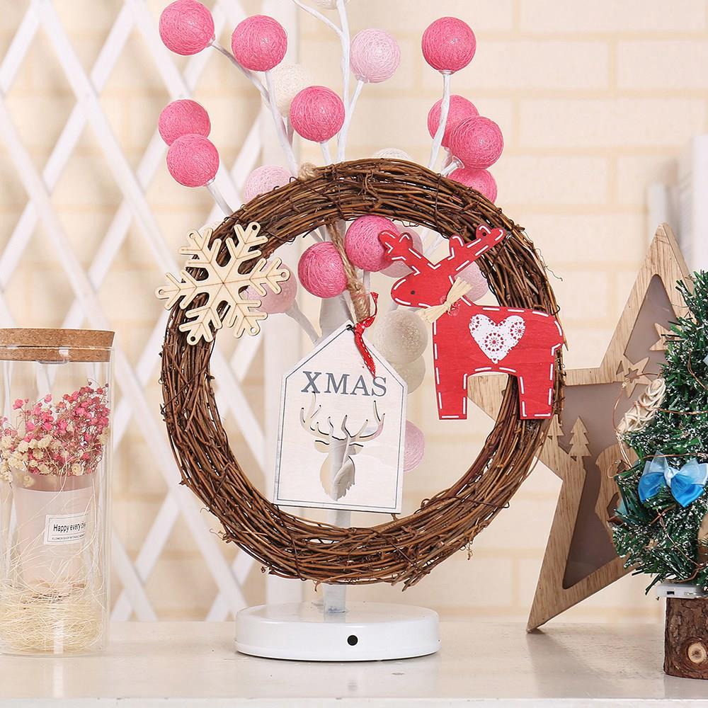 20LEDs Natural Dried Wreath DIY Round Rattan String Light Wreaths Christmas Door Wall Wedding Decoration - Warm White