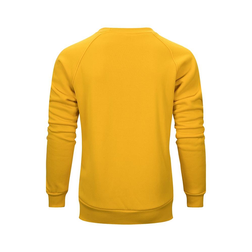 WY19 Men's Autumn Basic Casual Round Neck Sweatshirt (Solid Color Cotton Pullover Shirt Size M) - Yellow