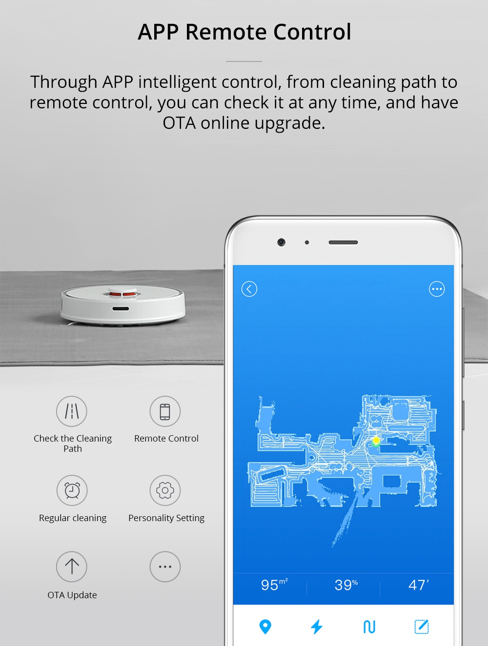 [Spain Stock][ International Version]Xiaomi Mijia Roborock S50 Robot Vacuum Cleaner 2 Automatic Area Cleaning 2000pa Suction 2 in 1 Sweeping Mopping Function LDS Path Planning 5200mAh Battery - White