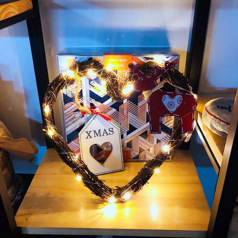 20LEDs Natural Dried Wreath DIY Heart Rattan String Light Wreaths Christmas Door Wall Wedding Decoration - Warm White