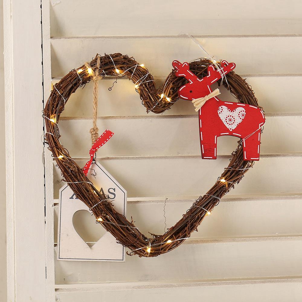 20LEDs Natural Dried Wreath DIY Heart Rattan String Light Wreaths Christmas Door Wall Wedding Decoration - Warm White