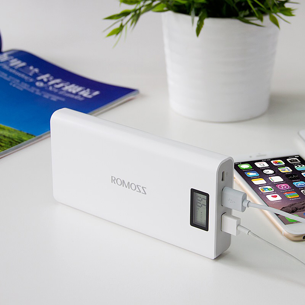 [HK Stock] Original ROMOSS Sense6 Plus Dual USB 20000mAh Power Bank Mobile Power Charger with Digital Display - White