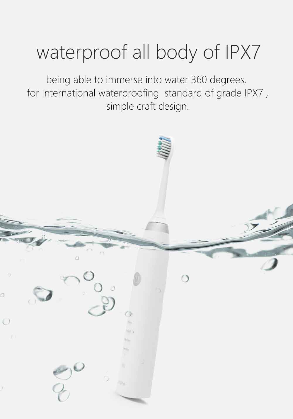 Utalife TB601 Sonic Electric Toothbrush Rechargeable IPX7 Water Resistant 5 Modes - Black