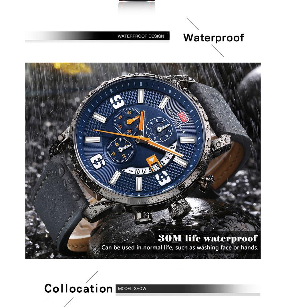 MINI FOCUS MF0025G Men's Quartz Watch Rotating Calendar Date Wristwatch - Blue + Gray