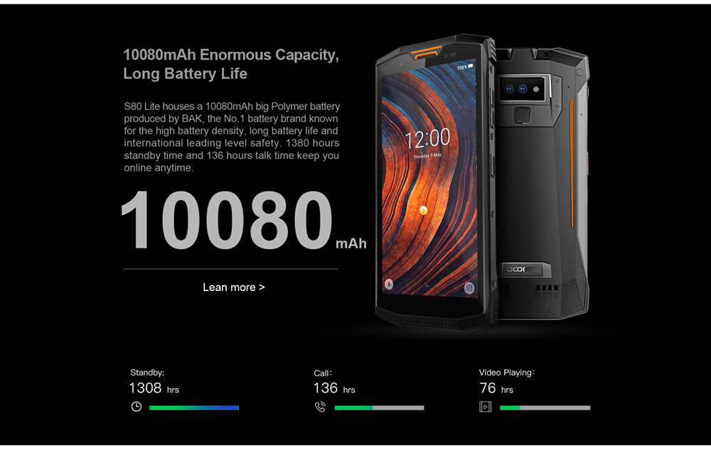 [HK Stock]DOOGEE S80 Lite 5.99 Inch 4G LTE Smartphone Helio P23 4GB 64GB 13.0MP+8.0 Dual Rear Cameras Android 8.1 IP68 Walkie Talkie NFC 10080mAh - Orange