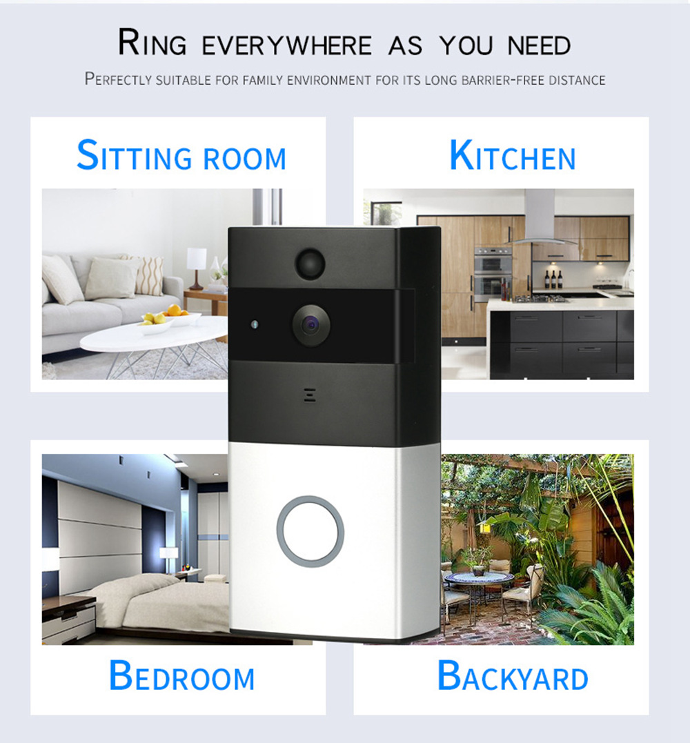 Danmini WF06 WIFI Wireless Video Intercom Doorbell Low Power Mobile Phone Remote Video Smart Doorbell - Silver & Black