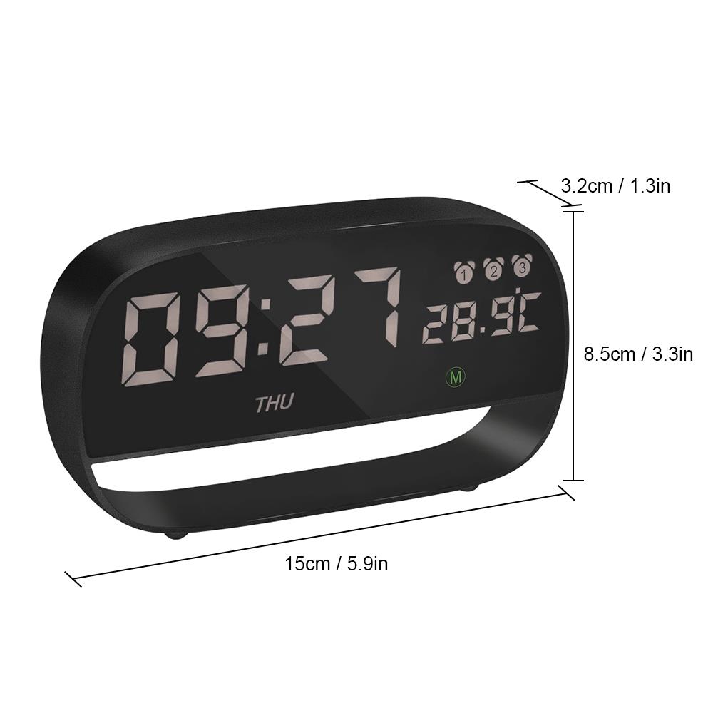 LED Electronic Touch Alarm Clock with Night Light Snooze Function USB/Battery - Black