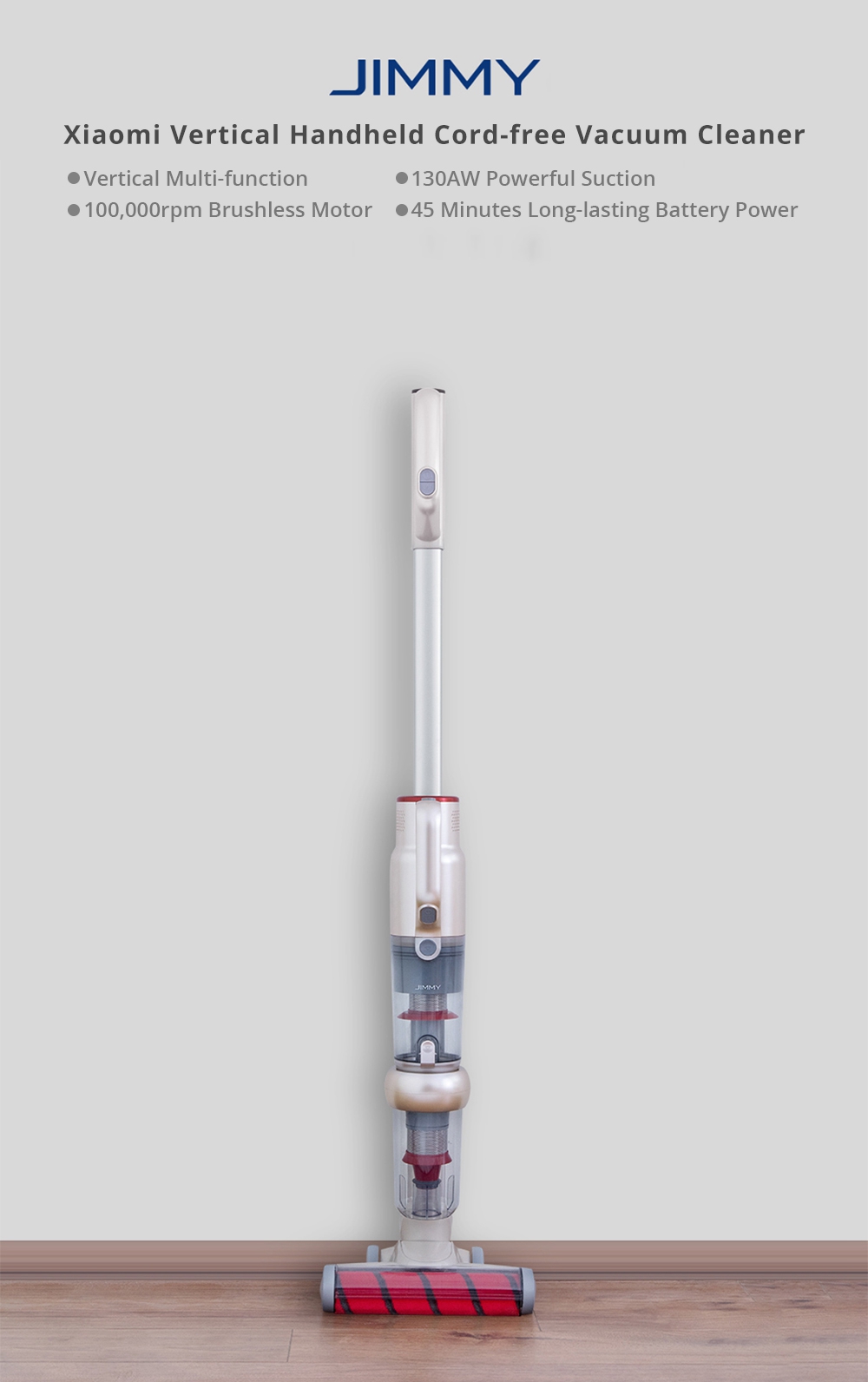 [International Version] Xiaomi LEXY JIMMY JV71 Vertical Cordless Stick Vacuum Cleaner 130AW Powerful Suction Anti-winding Hair Mite Cleaning - Champagne gold