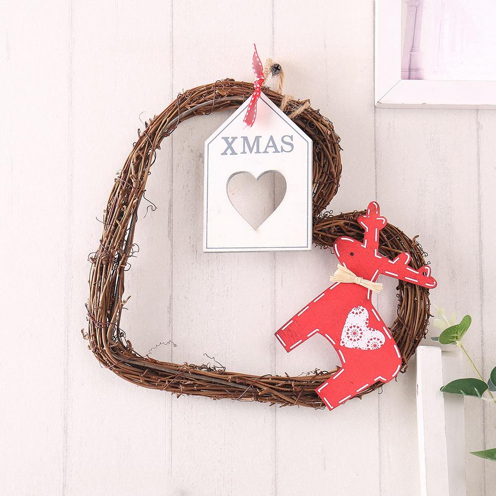 20LEDs Natural Dried Wreath DIY Heart Rattan String Light Wreaths Christmas Door Wall Wedding Decoration - Warm White