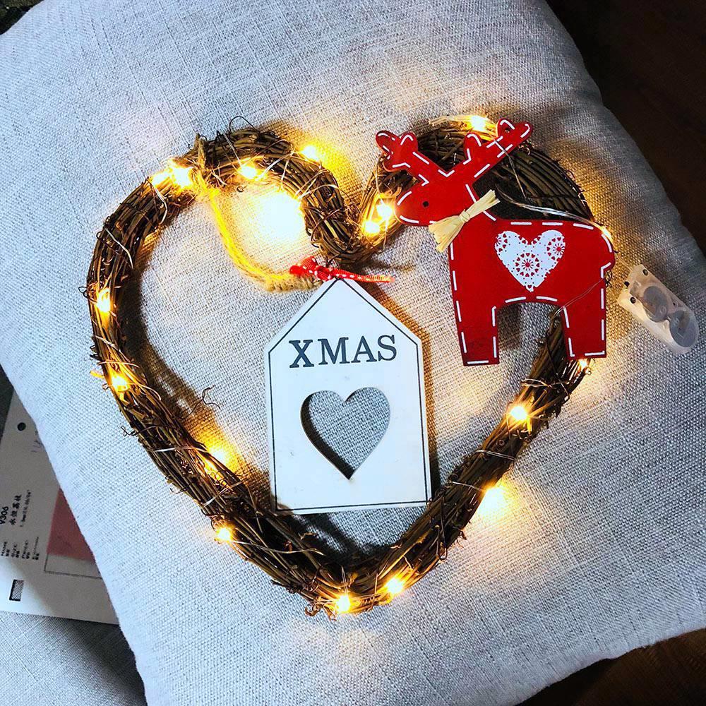 20LEDs Natural Dried Wreath DIY Heart Rattan String Light Wreaths Christmas Door Wall Wedding Decoration - Warm White