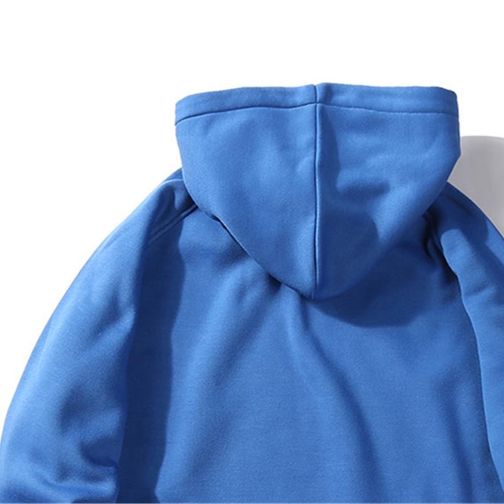 WY18 Men's Autumn Winter Basic Casual Cotton Hoodie Solid Color Size M - Blue