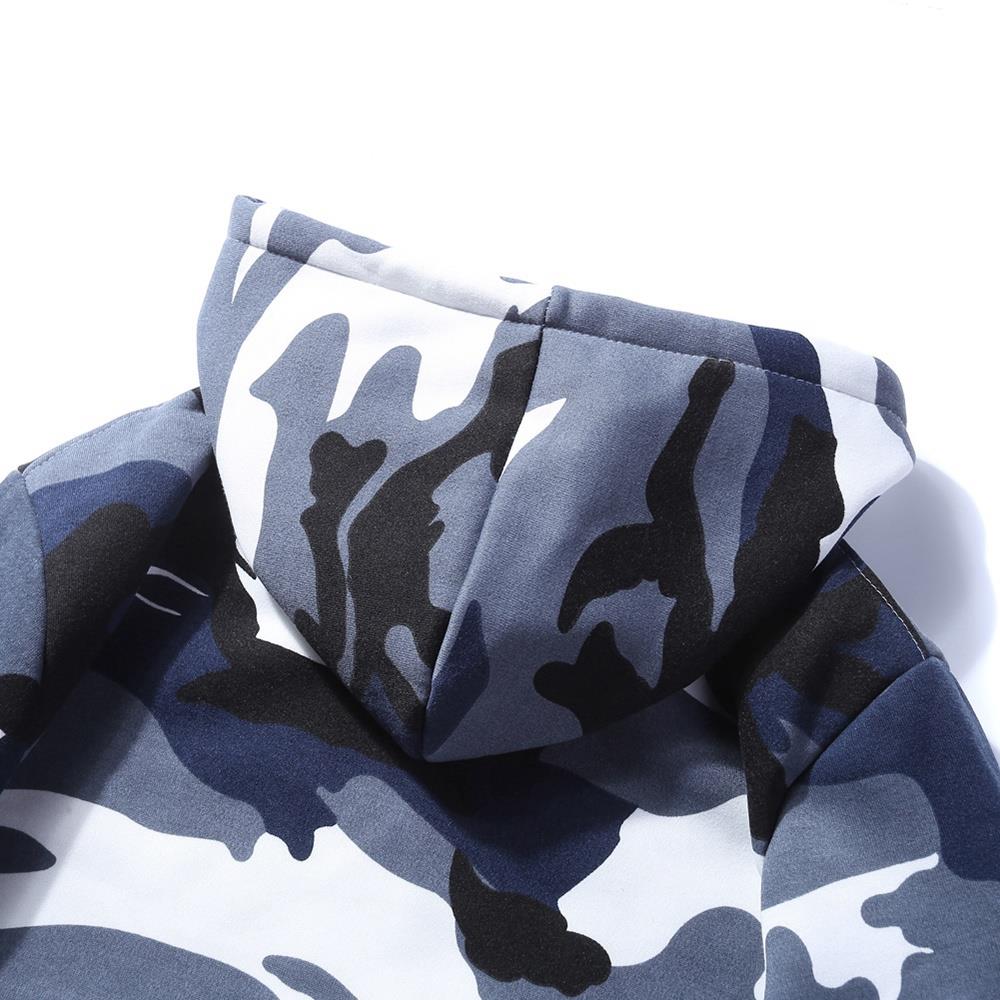 WY40 Men's Autumn Casual Long Sleeve Camouflage Pattern Hoodie Size M - Blue