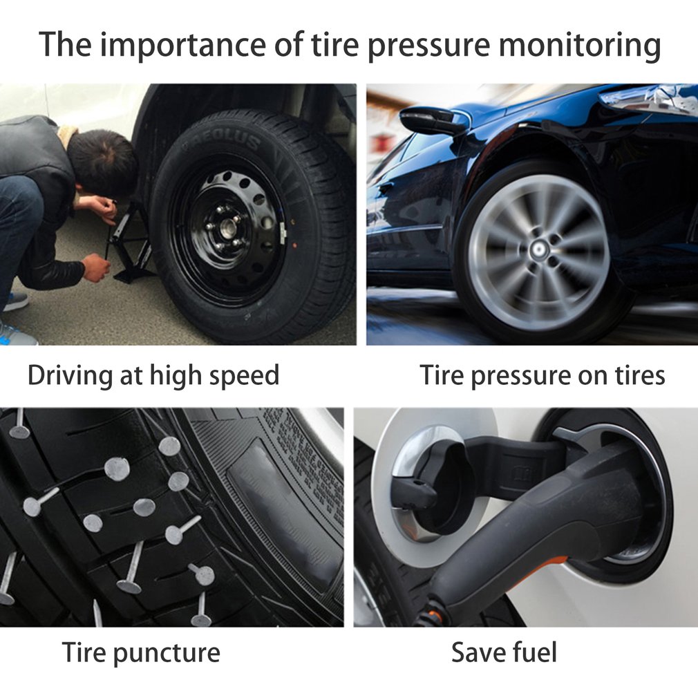 Solar Power Smart Safety Tyre Pressure Monitoring System Set Tool Kit - Black