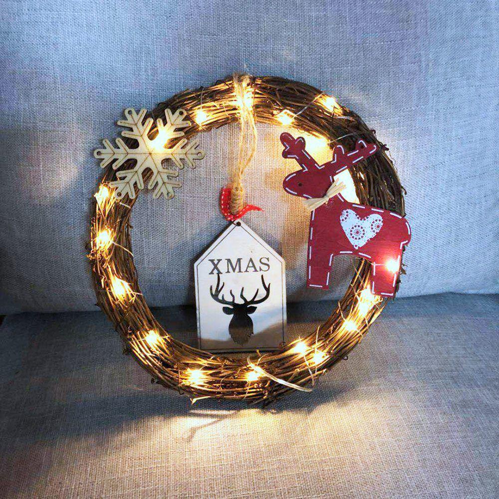 20LEDs Natural Dried Wreath DIY Round Rattan String Light Wreaths Christmas Door Wall Wedding Decoration - Warm White