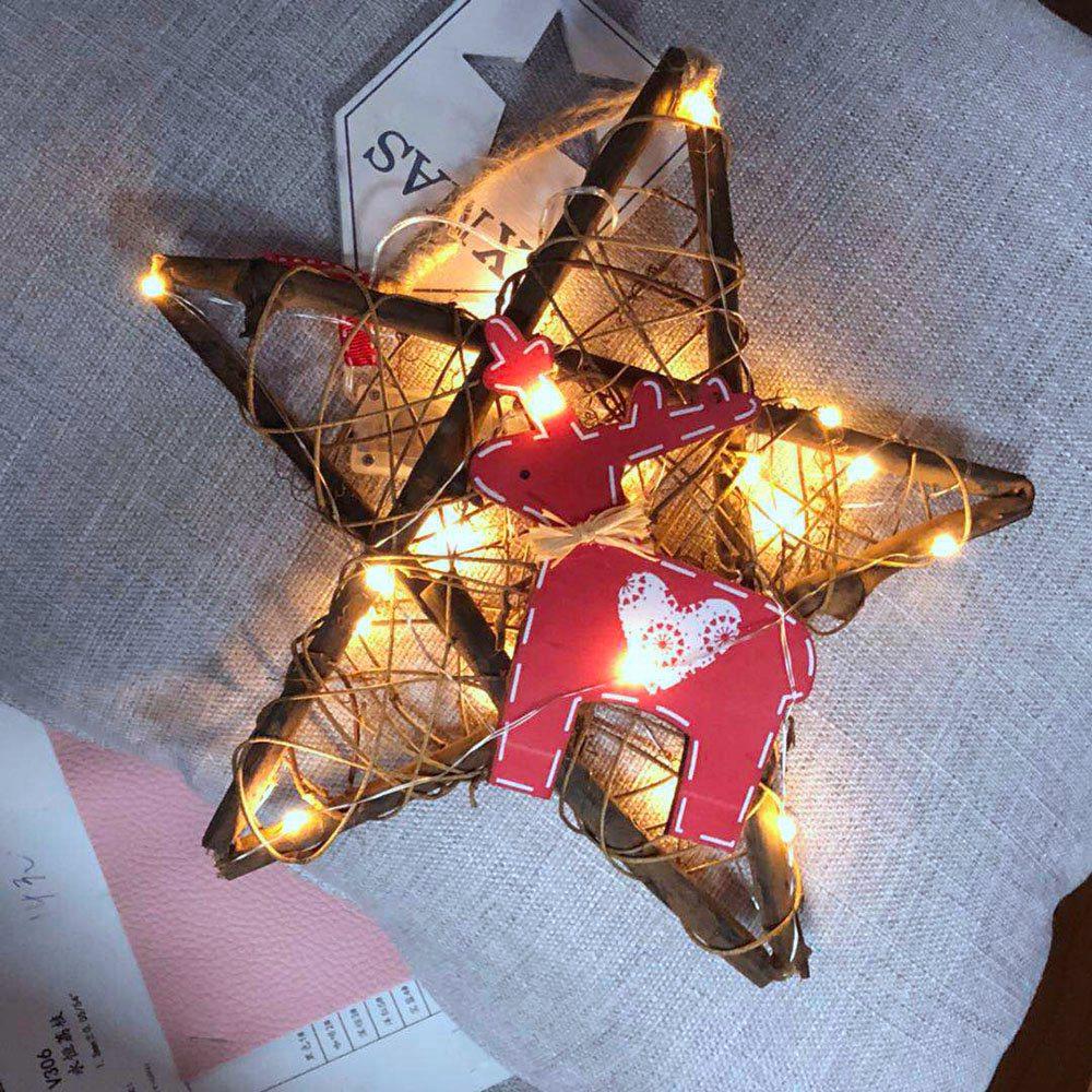 20LEDs Natural Dried Wreath DIY Star Rattan String Light Wreaths Christmas Door Wall Wedding Decoration - Warm White