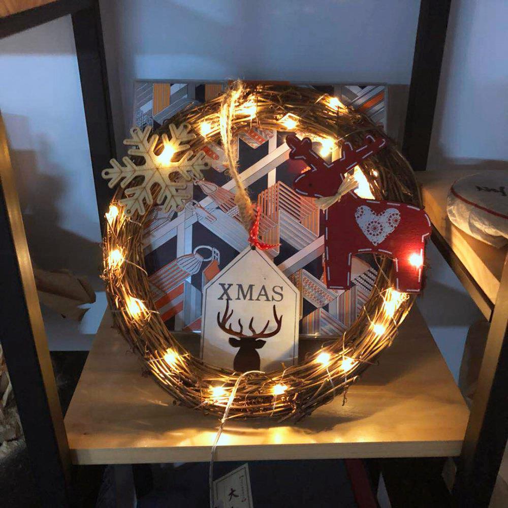20LEDs Natural Dried Wreath DIY Round Rattan String Light Wreaths Christmas Door Wall Wedding Decoration - Warm White