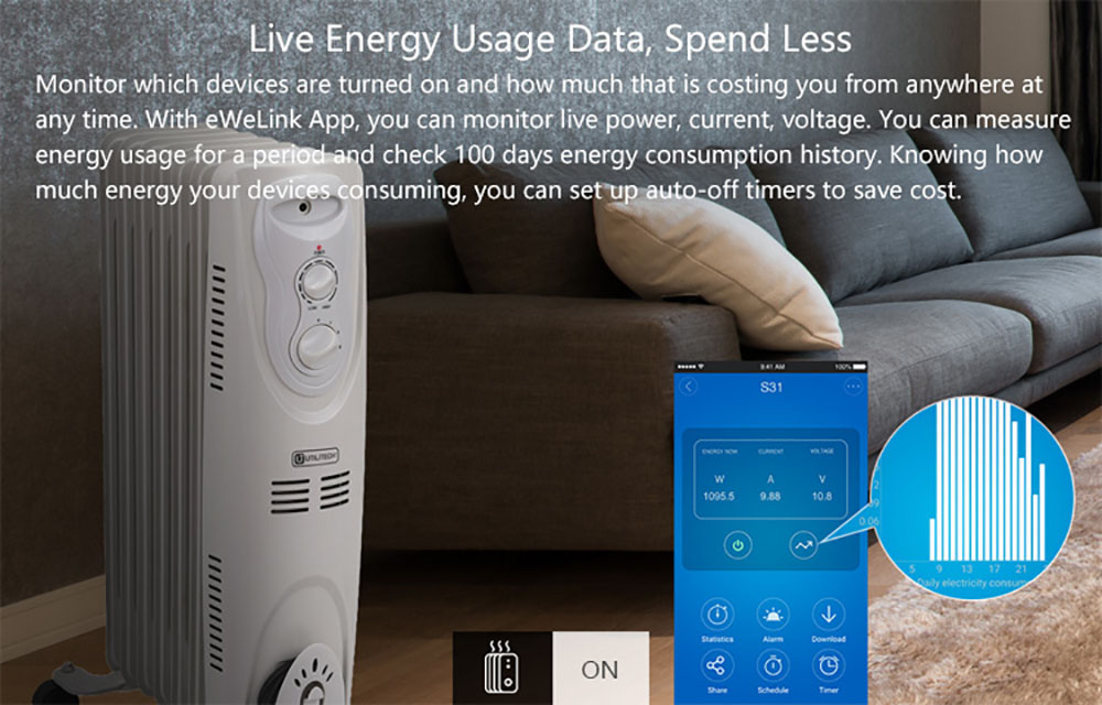 Sonoff S31 US 16A Mini Wifi Smart Socket Home Power Consumption Measure Monitor Energy Usage - White