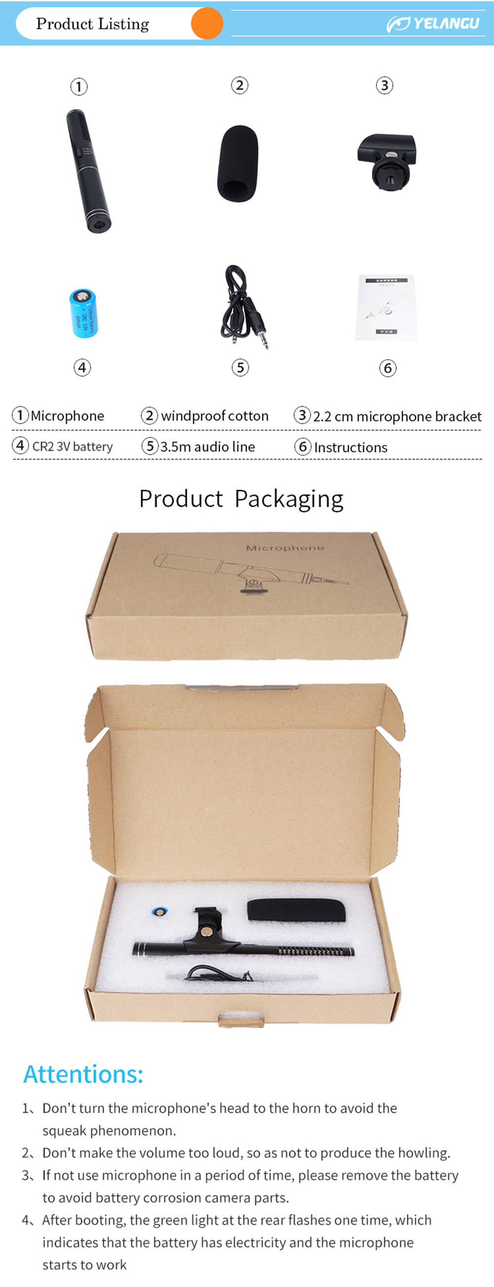 Yelangu MIC01 Outdoor Microphone Independent Control Portable Audio Output Line For News Interview - Black