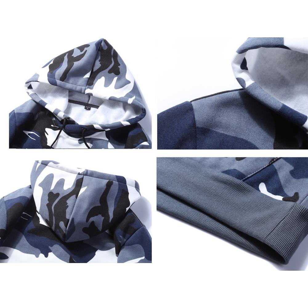 WY40 Men's Autumn Casual Long Sleeve Camouflage Pattern Hoodie Size M - Blue