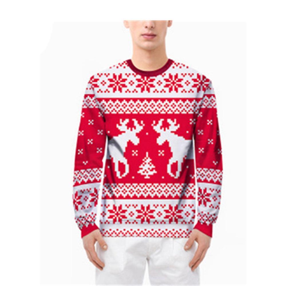 Unisex Christmas Series Cartoon Elk Pattern Pullover Size 2XL Red