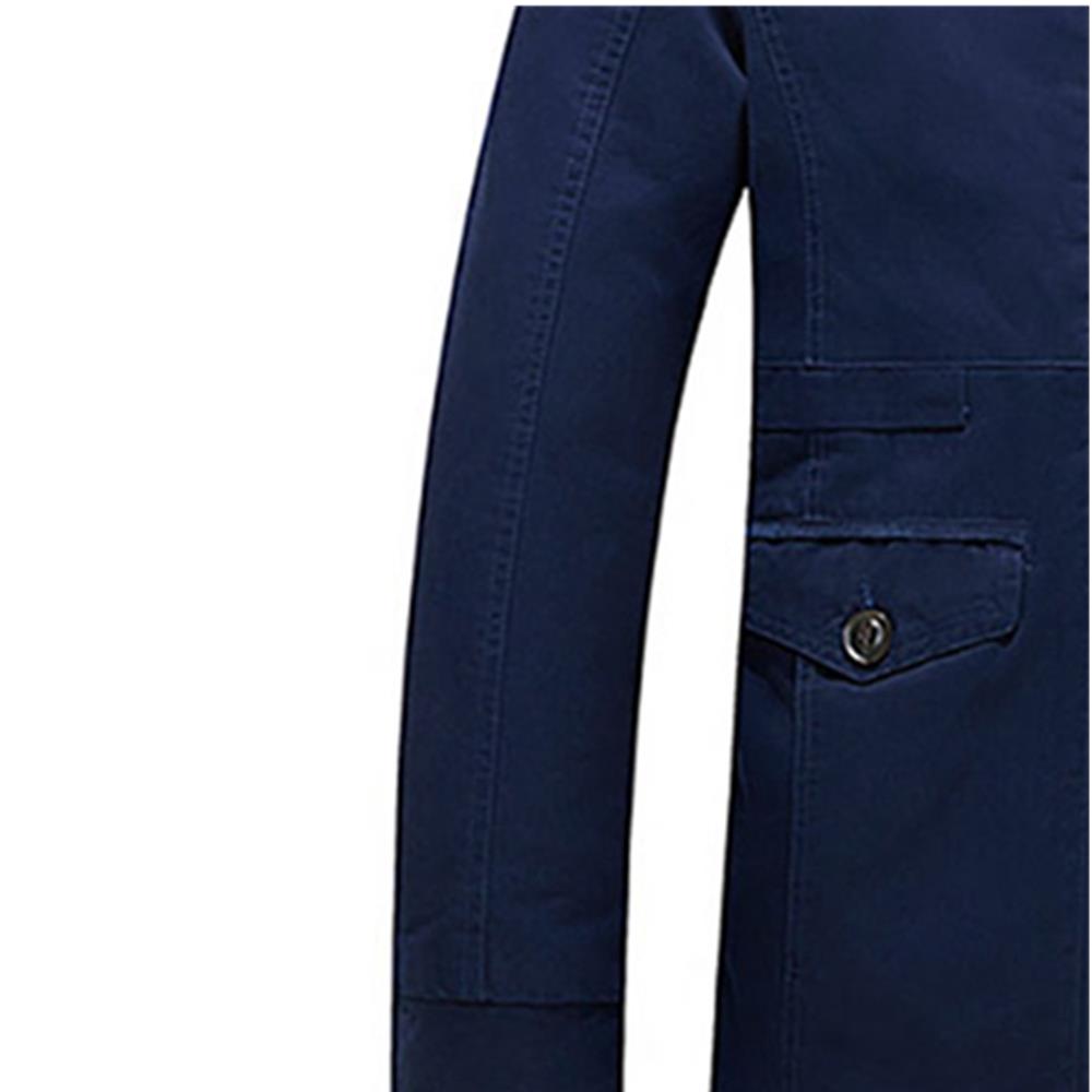CAH8808 Men's Autumn And Winter Leisure Long Cotton Jacket (Thick Trench Coat Size L) - Dark Blue