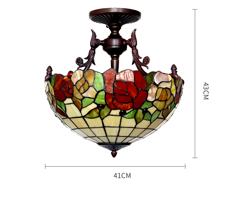 FUMAT Tiffany Style Stained Glass Handcrafted Ceiling Light - Romantic Grape Garden Design